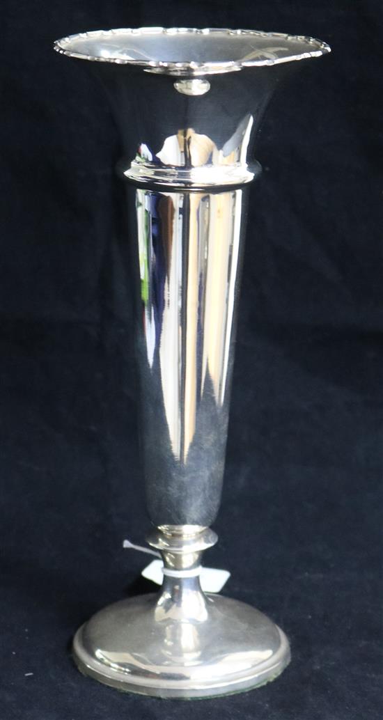 A George V silver trumpet vase, James Woods & Sons, Birmingham, 1914, 26.5cm.